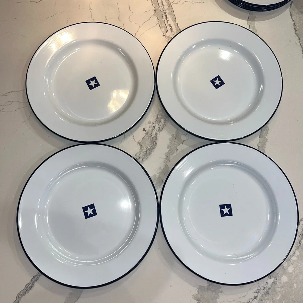 Williams Sonoma Enamelware Dinner (4) and Salad (4) Plates & Mugs (2) Set